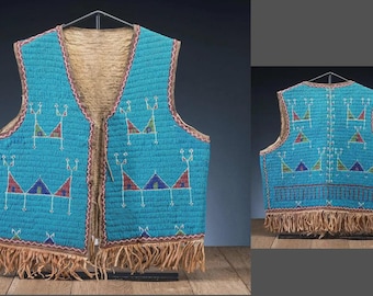 Kamizelka w stylu powwow w stylu Sioux, w całości ręcznie zdobiona koralikami