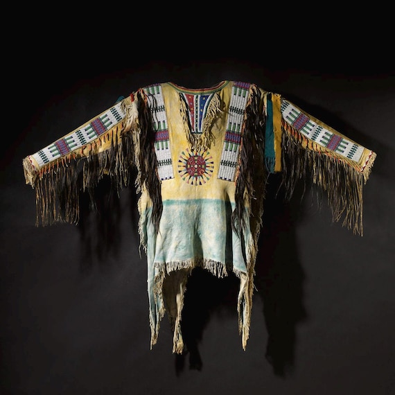 Old Style Beige Buckskin Suede Hide Rendezvous Powwow Regalia War Shirt