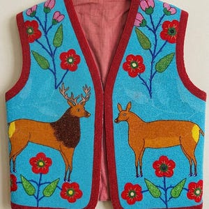Handmade Old American Style Beaded Powwow Regalia Front Beaded Leather Vest