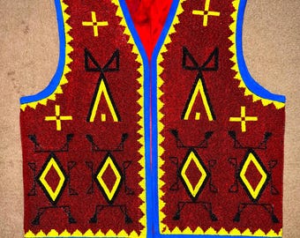 Handmade Old American Style Beaded Vest Powwow Regalia Vest