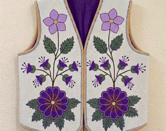 Handmade Old American Style Beaded Powwow Regalia Front Beaded Leather Vest