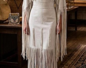 Handmade Leather Fringe Dress - Western Native Style Regalia, Powwow Outfit, Boho Festival wear
