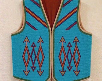 Handmade Old American Style Beaded Powwow Regalia Front Beaded Leather Vest