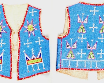 Old American Sioux Style Fully Beaded Handmade Powwow Regalia Beaded Vest