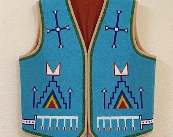 Handmade Old American Style Beaded Powwow Regalia Front Beaded Leather Vest