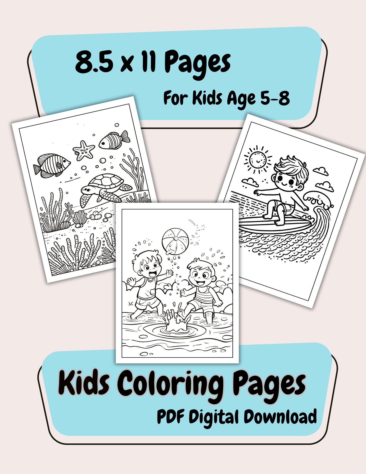 Kids Beach Coloring Pages Kids Activity Coloring Book Pages for Home Classroom Summer Fun for ...