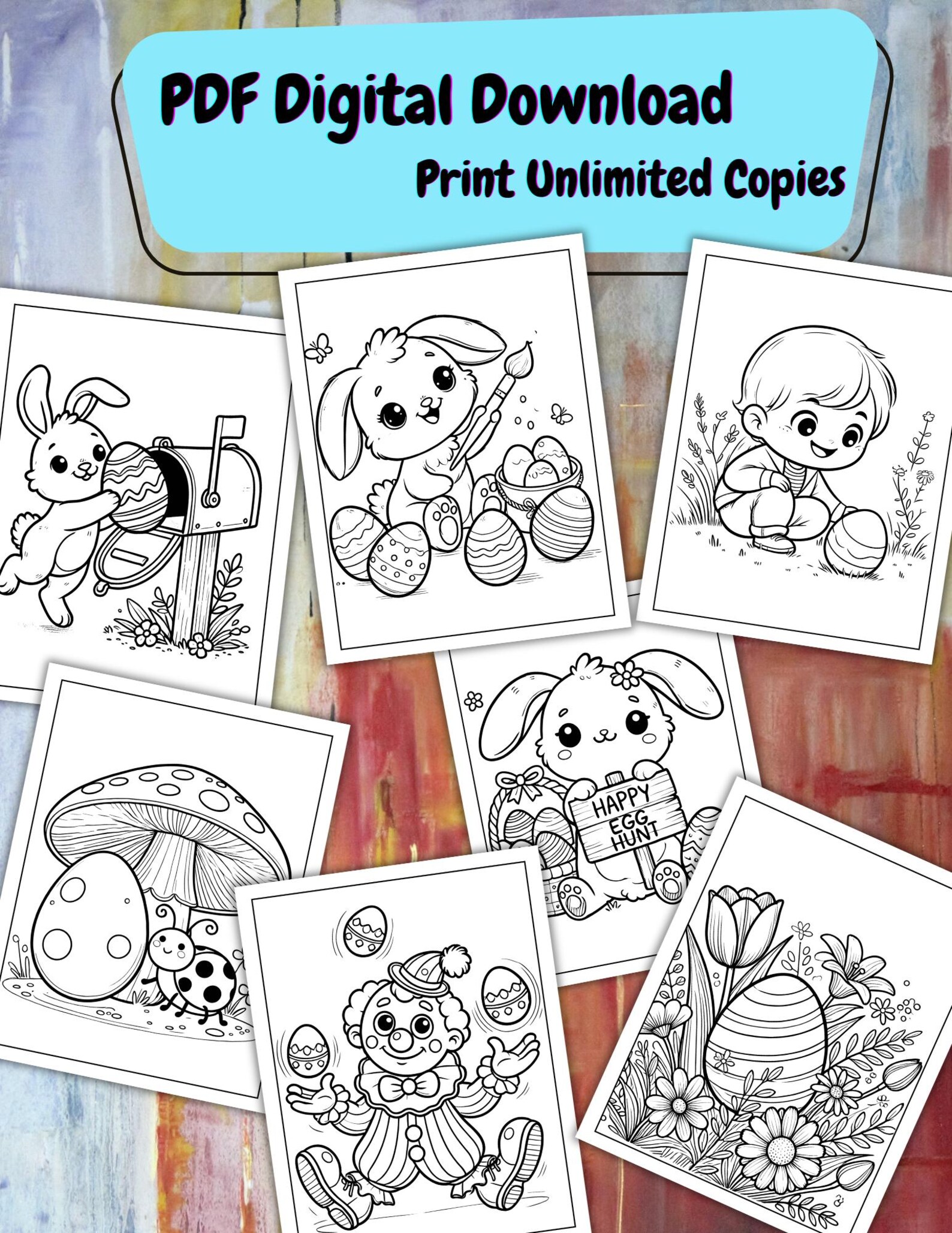 Easter Egg Hunt Coloring Pages for Kids 20 Fun Printable Sheets Easter ...