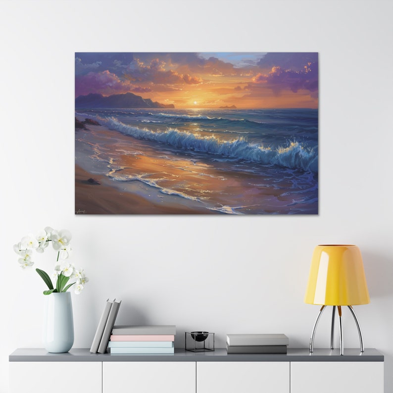 Sunset Beach Wave Wall Art Coastal Home Decor Beach Wall Canvas Sea ...