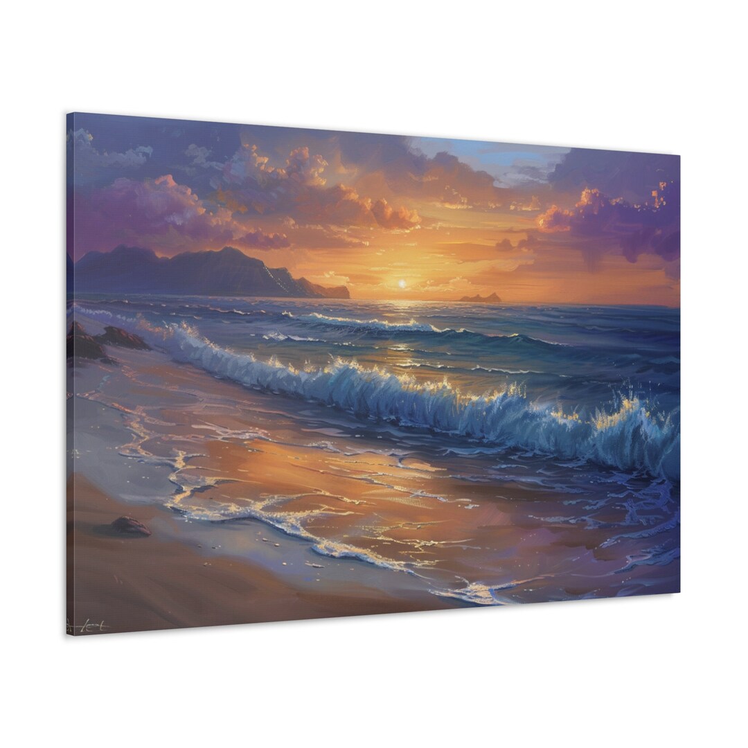 Sunset Beach Wave Wall Art Coastal Home Decor Beach Wall Canvas Sea ...