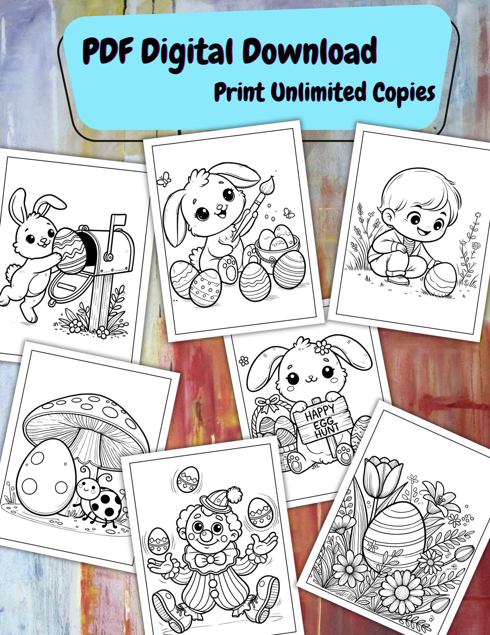 Easter Egg Hunt Coloring Pages for Kids 20 Fun Printable Sheets Easter ...