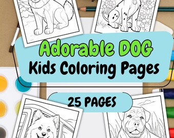 25 lindas páginas para colorear de perros y niños para amantes de los perritos Página de libro para colorear canino para fiestas de perros Diversión Relajante Páginas de libros de actividades para niños Hogar Escuela