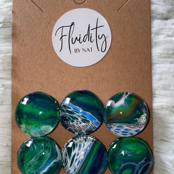 Acrylic Pour Magnets - Set of 6 - Handmade Art magnets | size: 18 mm