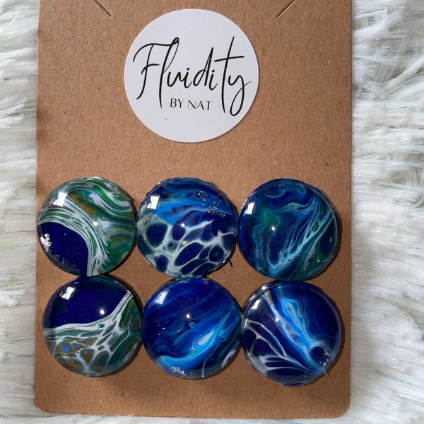 Acrylic Pour Magnets - Set of 6 - Handmade Art magnets | size: 18 mm