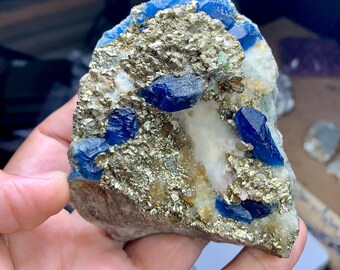 Blue Afghanite terminated crystals on calcite & iron pyrite matrix, anniversary gift, love gift, birthday present, DIY, wholesale crystals