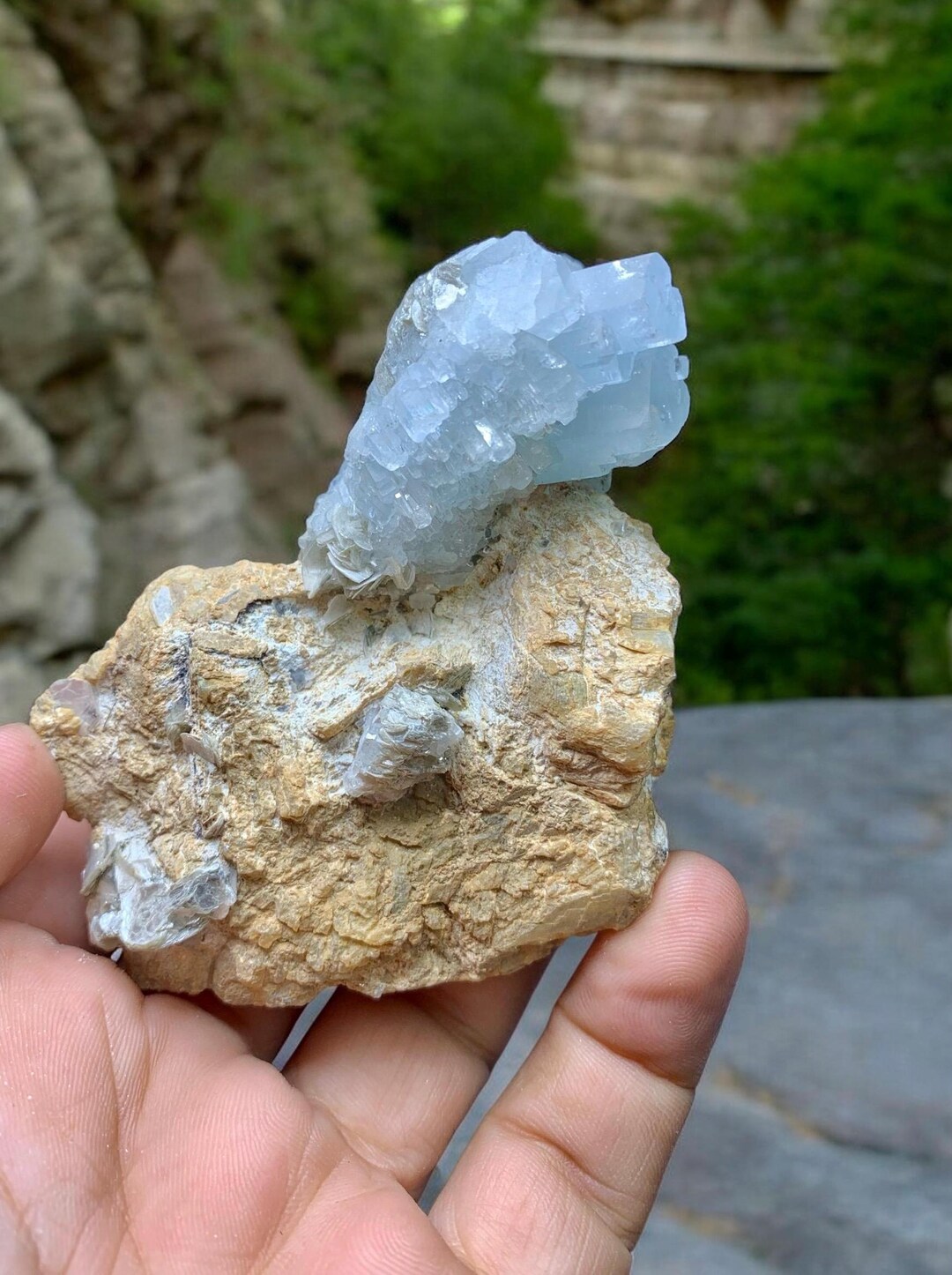 Blue Aquamarine Cluster on Albite Matrix, Aquamarine Terminated Clean ...