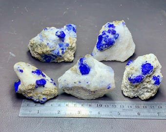 Lazurite terminated crystals on calcite & iron pyrite matrix specimens 5 pieces lot,anniversary gift,valentines gift,birthday present