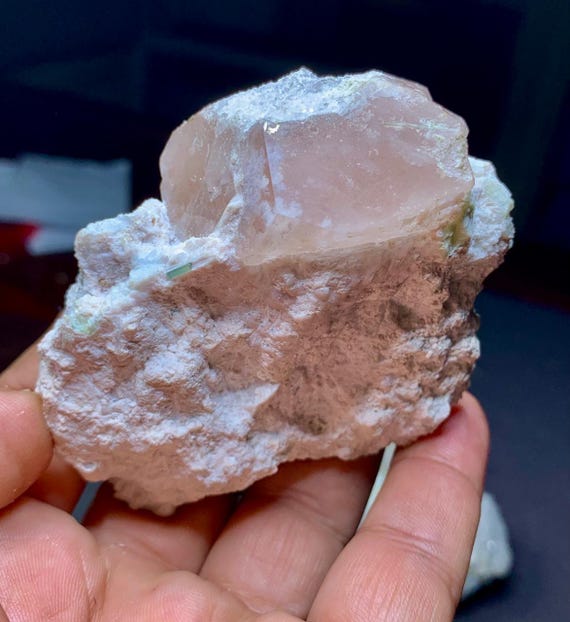 Morganite Terminated Big Crystal Combines Albite Specimen, Facet