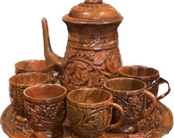 Wooden Tea set/Handmade wooden Tea set/Sheehan wood Tea set/Wooden Mugs/Handicrafts/Wooden Kettle/