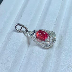 Pink Tourmaline Cab Pendant: 925 Silver Rhodium Coated