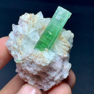 tourmaline terminated crystal on lapedolite matrix collection grade specimen, Watermelon tourmaline, birthday gift, anniversary gift, love