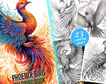Phoenix - Printable Adult Coloring Page, Phoenix bird coloring pages (Coloring book pages for adults and kids, Coloring sheets, PDF download