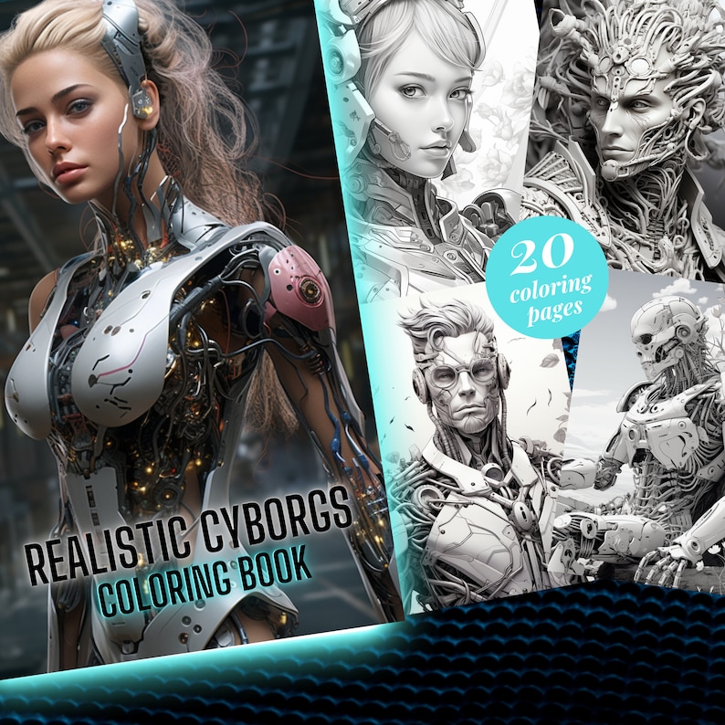 Realistic Cyborg Coloring Book - Cyberpunk Coloring Pages, Adults ...
