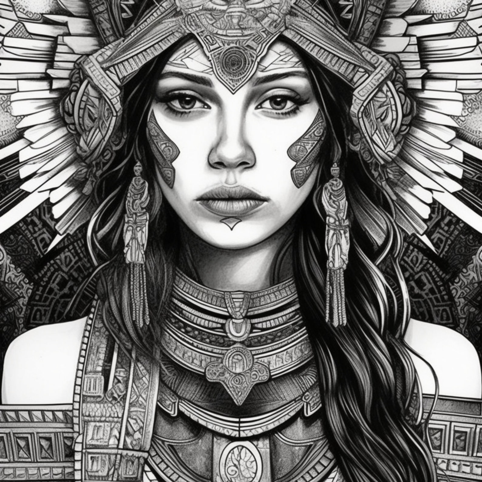 20 Aztec Warriors and Beautiful Aztec Women Coloring Book - Adult ...