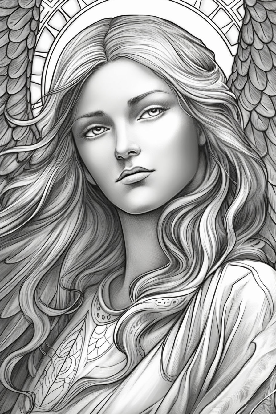 Beautiful Angel Fantasy Coloring Page Adults Kids Instant Etsy