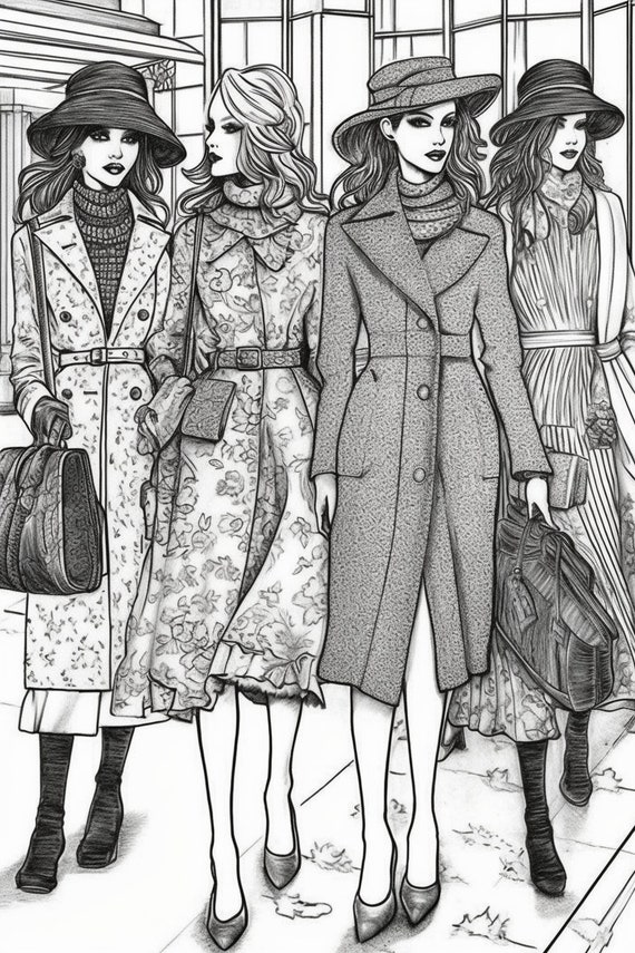 Fashion Digital Coloring Book, Fashion Girls Coloring Pages