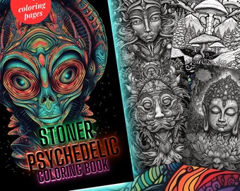 Libro para colorear Stoner (28 páginas) Página para colorear psicodélico, Adultos - Descarga instantánea - Página para colorear en escala de grises - Regalo, Arte imprimible PDF