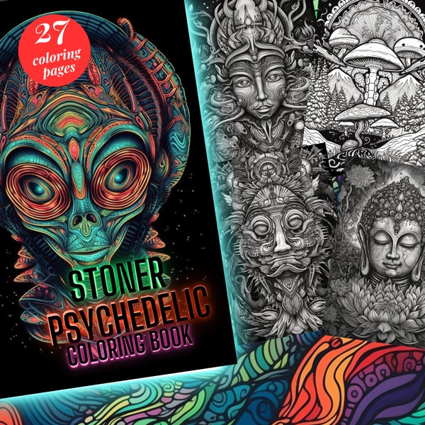 Stoner Coloring Book (28 pages) Psychedelic Coloring Page, Adults - Instant Download - Grayscale Coloring Page - Gift, Printable Art PDF