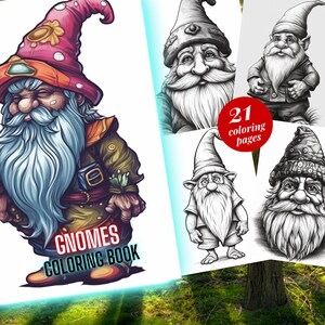 Zwerge Malbuch, Erwachsene Kinder sofortiger Download - Graustufen Malseite - Printable PDF, gnomes, gnomes painting, fantasy painting