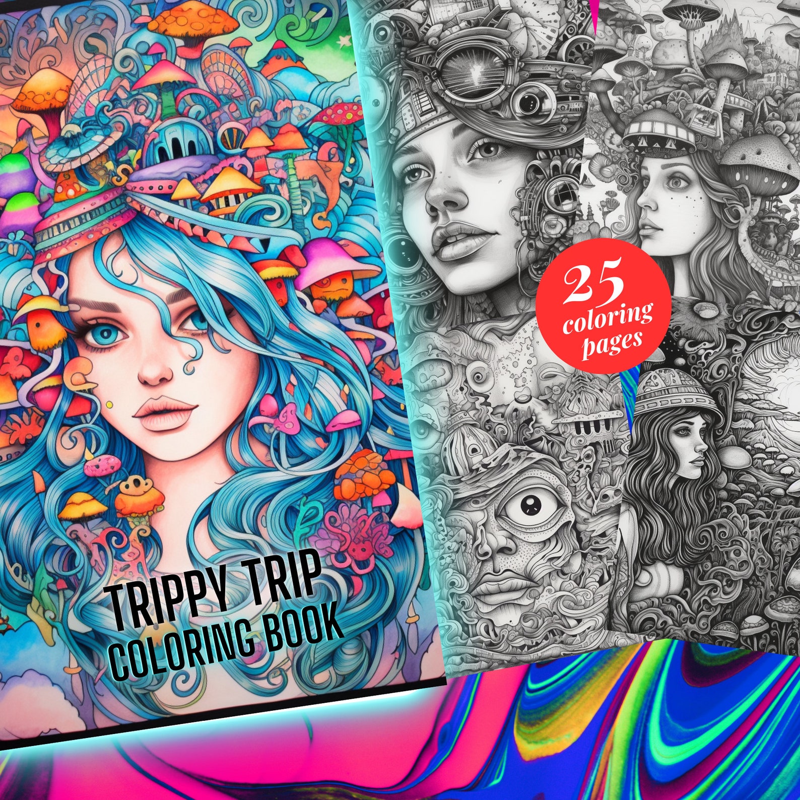 Stoner Coloring Book (25 Pages) Psychedelic Coloring Page, Adults ...