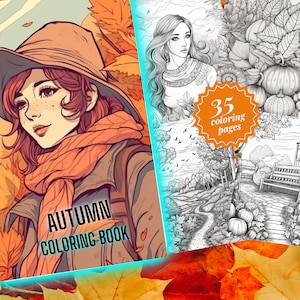35 Autumn Coloring Pages | Printable Coloring Book | Coloring Pages for Adults | Digital Coloring Beautiful Girls | Digital Coloring