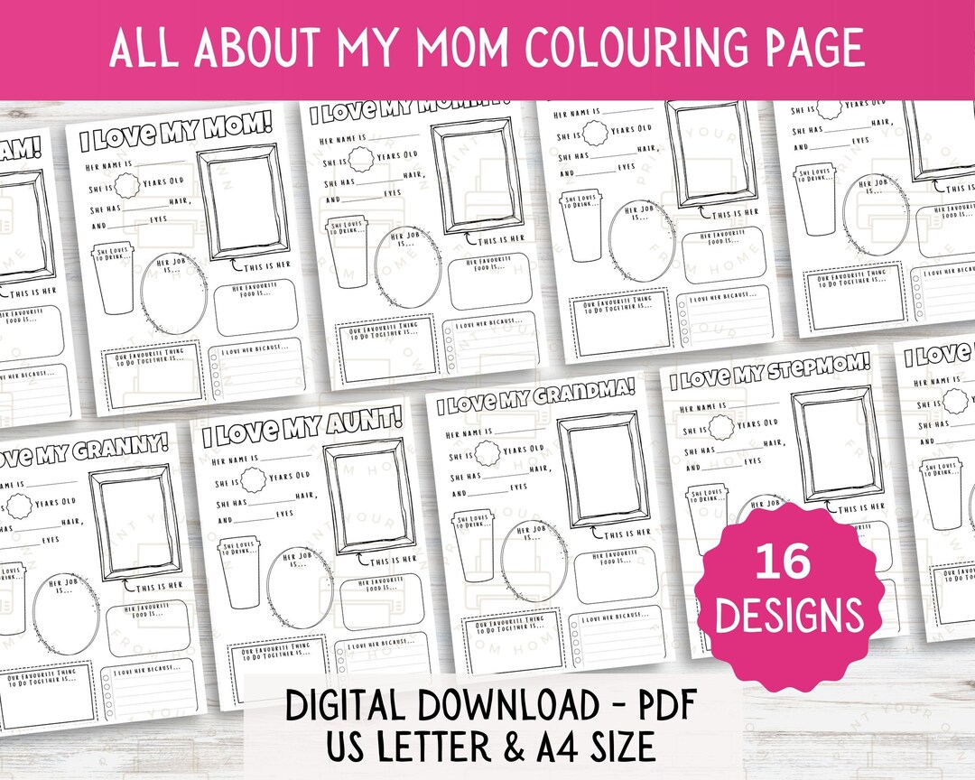 All About Mom Colouring Page, Printable Happy Mother's Day, Instant ...