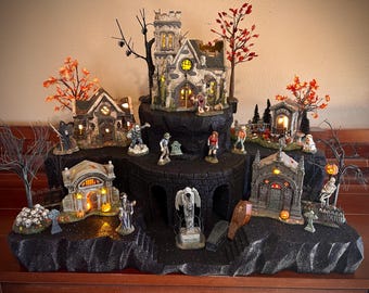 Black Glitter Spooky Hollow Display Platform (Houses/Accessories NOT Included) for Dept 56 or Lemax Halloween Village - Free Shipping