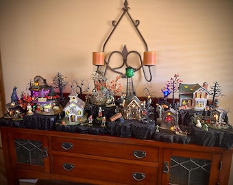 Set of 3 Black Glitter Display Platforms (Houses/Accessories NOT Included) for Dept 56 or Lemax Halloween Villages - Free Shipping
