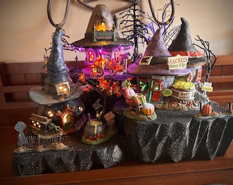 Black Glitter Vignette Display Platform/Add-on Section (Houses/Accessories NOT Included) for Dept 56 or Lemax Halloween - Free Shipping