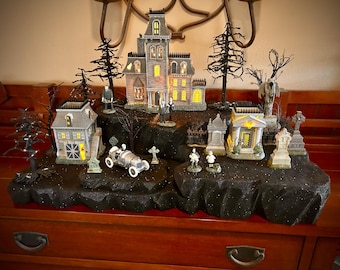 Black Glitter Display Platform (Houses/Accessories NOT Included) for Dept 56 or Lemax Halloween Villages - Free Shipping