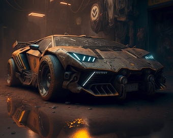 Cyberpunk Lambo a3 canvas print