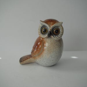 Vintage Ceramic Owl Figurine Art Pottery 3" Brown Big Eyes