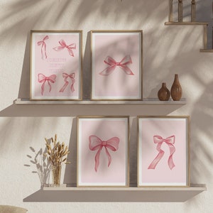 Pósteres de lazo rosa, estampado de lazo de moda, impresiones de coqueta rosa, arte de pared para dormitorio universitario, decoración de muy buen gusto, póster rosa para dormitorio de niñas, lazo con estampado rosa para bebé