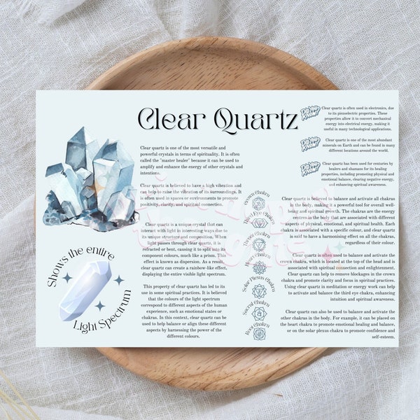 Clear Quartz Crystal Card Meaning Crystal Description Cards Printable Crystal Information Crystal Gift For Her Birthday Gift Crystal Quartz
