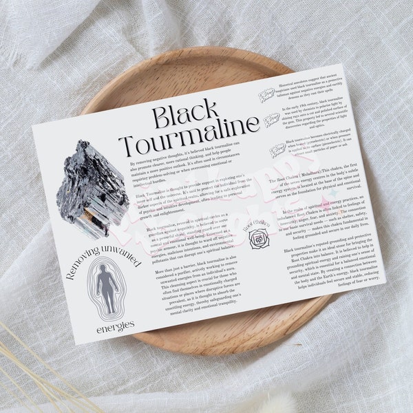 Black Tourmaline Crystal Card Crystal Meaning Card Crystal Print Positive energy crystal Digital Download Crystal Card Printable Crystal