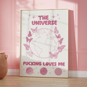 Póster de afirmación grosera, impresión motivacional, arte de pared con mariposas, póster rosa, decoración de dormitorio naranja, impresión espiritual, impresión de afirmación de amor propio
