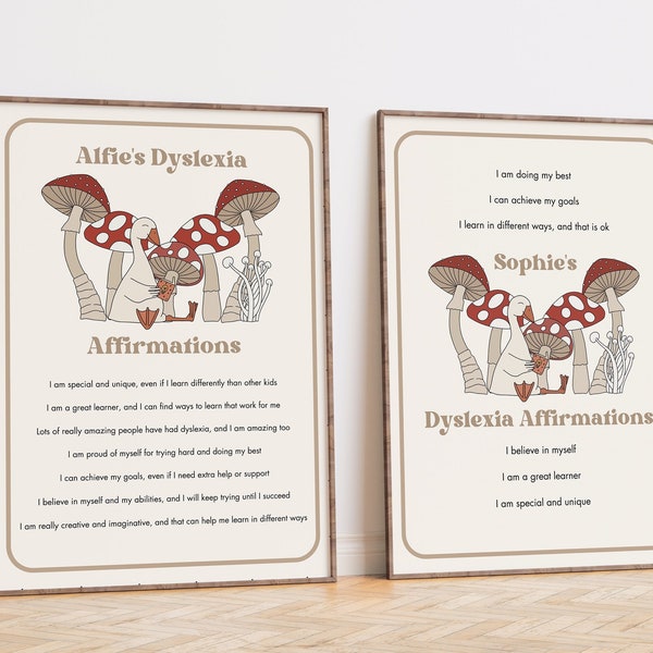 Affiche d'affirmations pour enfants dyslexiques Affiche personnalisée pour enfants Cadeau pour enfants dyslexiques Présentoir pour salles de classe Ressources pour dyslexiques Affirmation d'enfants