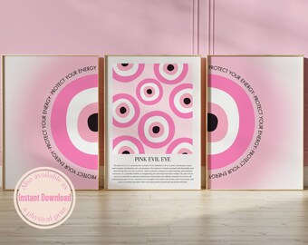 Pink Evil Eye Print Bundle Set Of 3 Evil Eye Poster Housewarming Nazar Poster Evil Eye Spiritual Poster Greek Nazar Print Pink Turkish Eye