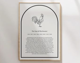The Year Of The Rooster Poster Chinese Zodiac Print  Zodiac Animals Chinese New Year Feng Shui Art House Warming Gift Chinese Zodiac