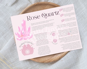 Rose Quartz Crystal Card Meaning Crystal Description Cards  Printable Crystal Card Quartz Information Card Self Love Crystal Child