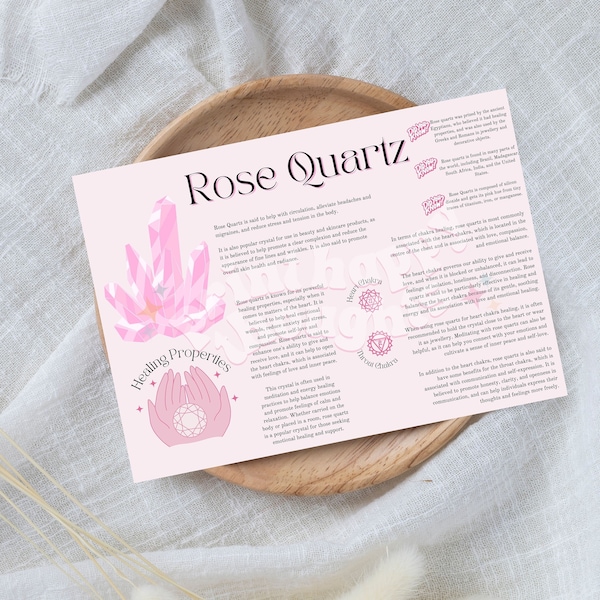 Rose Quartz Crystal Card Meaning Crystal Description Cards  Printable Crystal Card Quartz Information Card Self Love Crystal Child